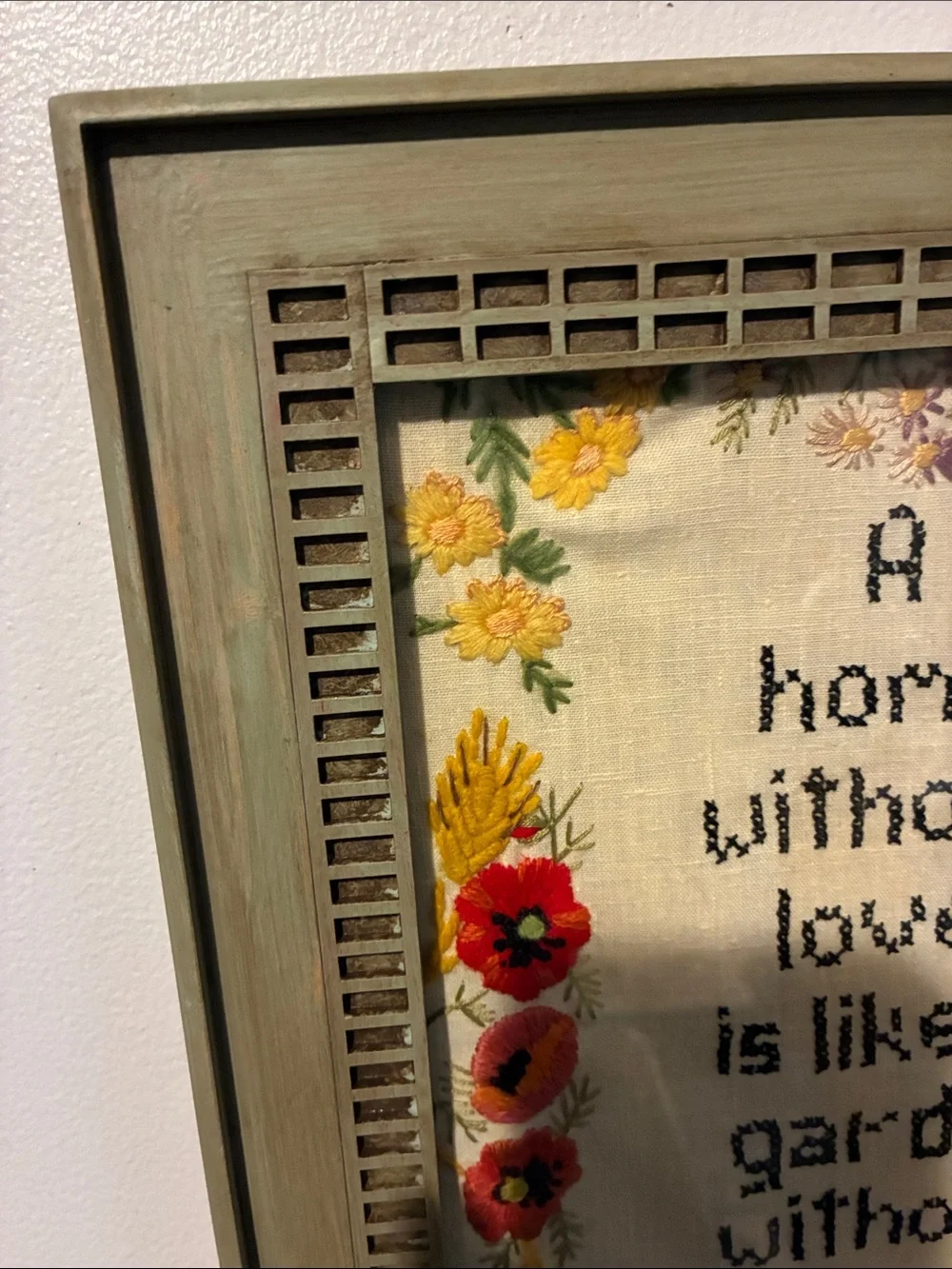 Framed Floral Cross-Stitch Wall Art
